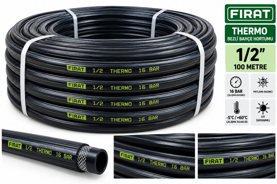Fırat Thermo Bezli 1/2'' 100 Metre 16 Bar Bahçe Hortumu