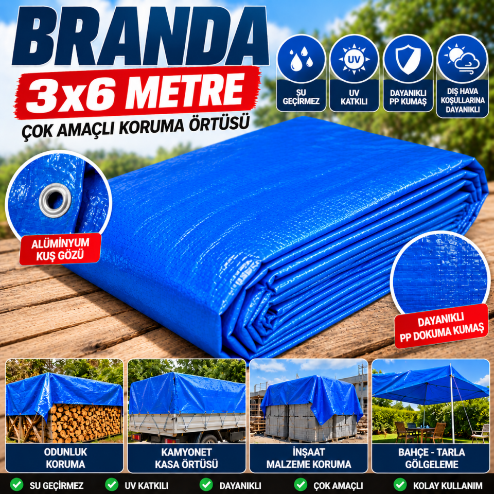 3x6 Metre Mavi Branda – Su Geçirmez UV Katkılı Örtü