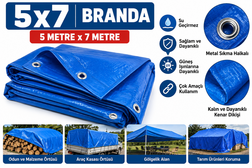 5x7 Metre Mavi Branda – Su Geçirmez Çok Amaçlı Örtü