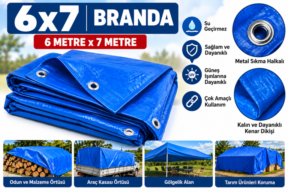 6x7 Metre Mavi Branda – Su Geçirmez Çok Amaçlı Örtü