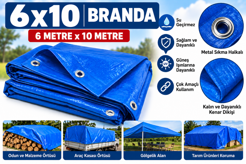 6x10 Metre Mavi Branda – Su Geçirmez Çok Amaçlı Örtü