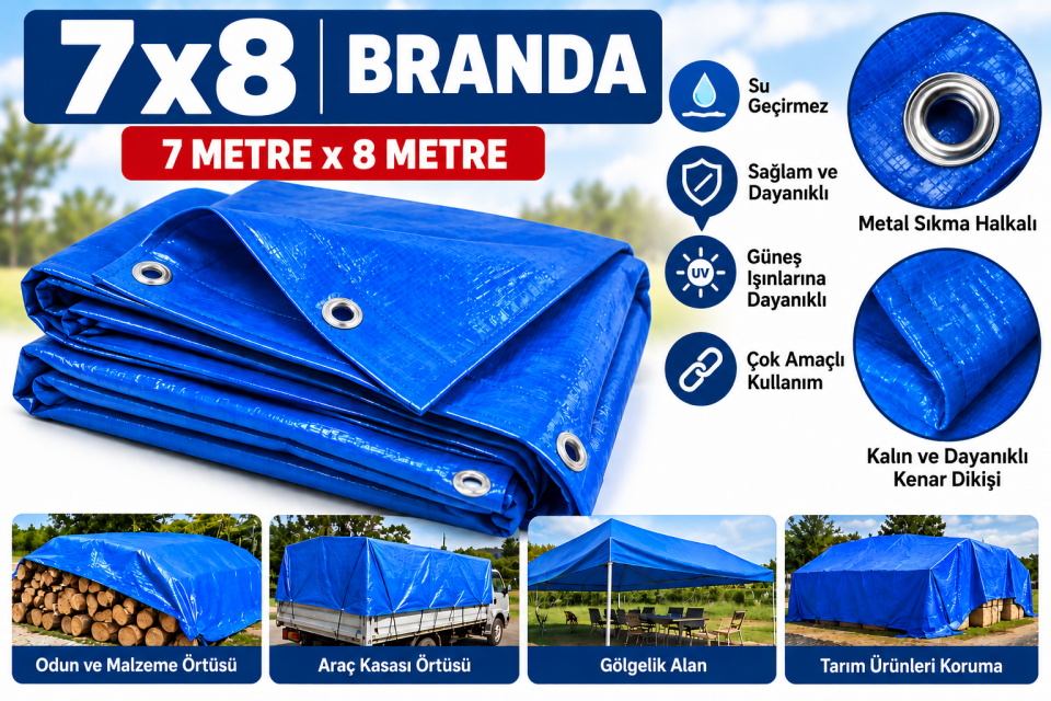 7x8 Metre Mavi Branda – Su Geçirmez Çok Amaçlı Örtü