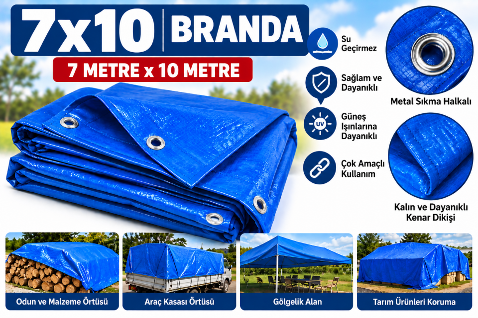 7x10 Metre Mavi Branda – Su Geçirmez Çok Amaçlı Örtü
