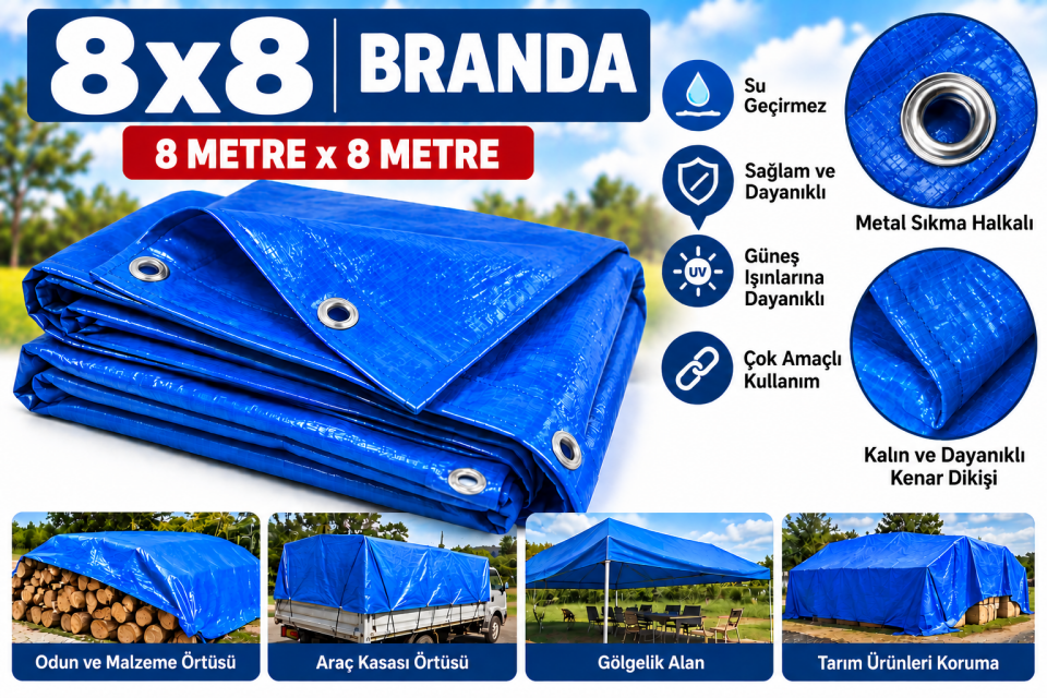 8x8 Metre Mavi Branda – Su Geçirmez Çok Amaçlı Örtü