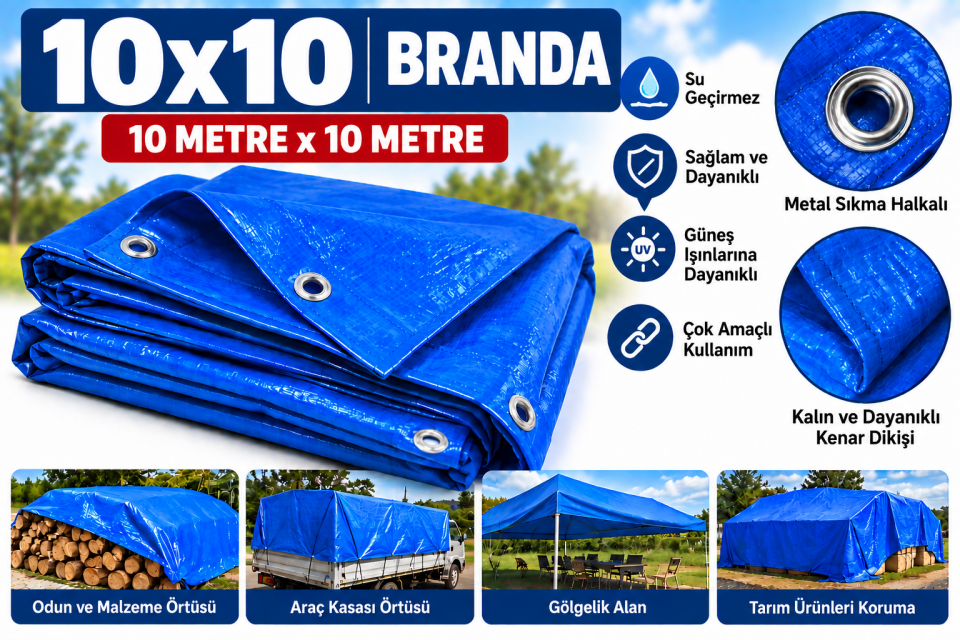 10x10 Metre Mavi Branda – Su Geçirmez Çok Amaçlı Örtü