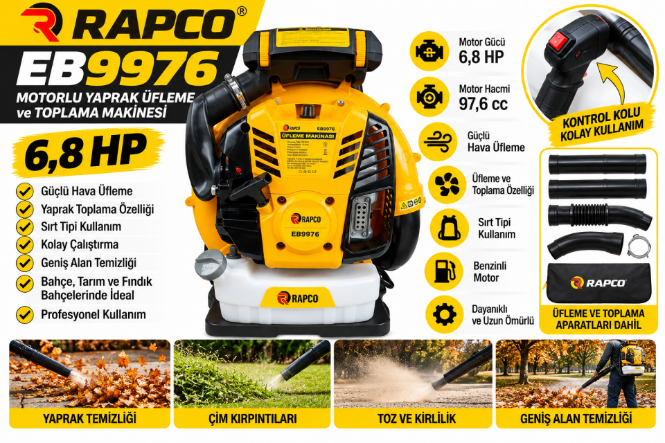 Rapco EB9976 6,8 HP Benzinli Sırt Tipi Üfleme Makinesi