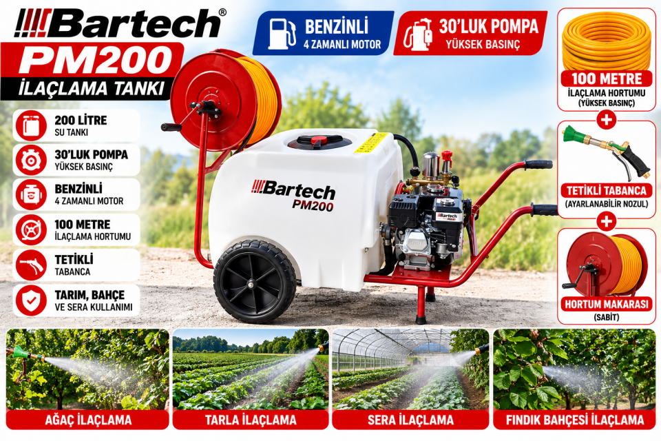 Bartech PM200 200 Litre Benzinli İlaçlama Makinesi