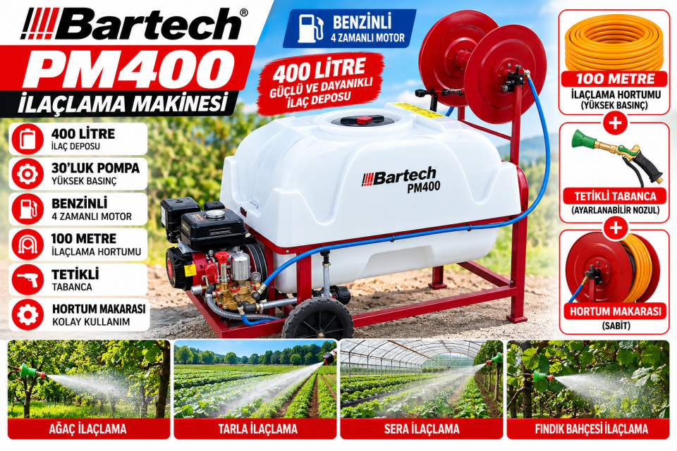 Bartech PM400 400 Litre Benzinli İlaçlama Makinesi