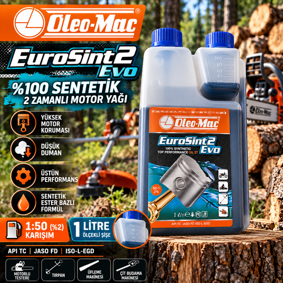 Oleo-Mac EuroSint 2 EVO 1 Litre Sentetik 2T Motor Yağı