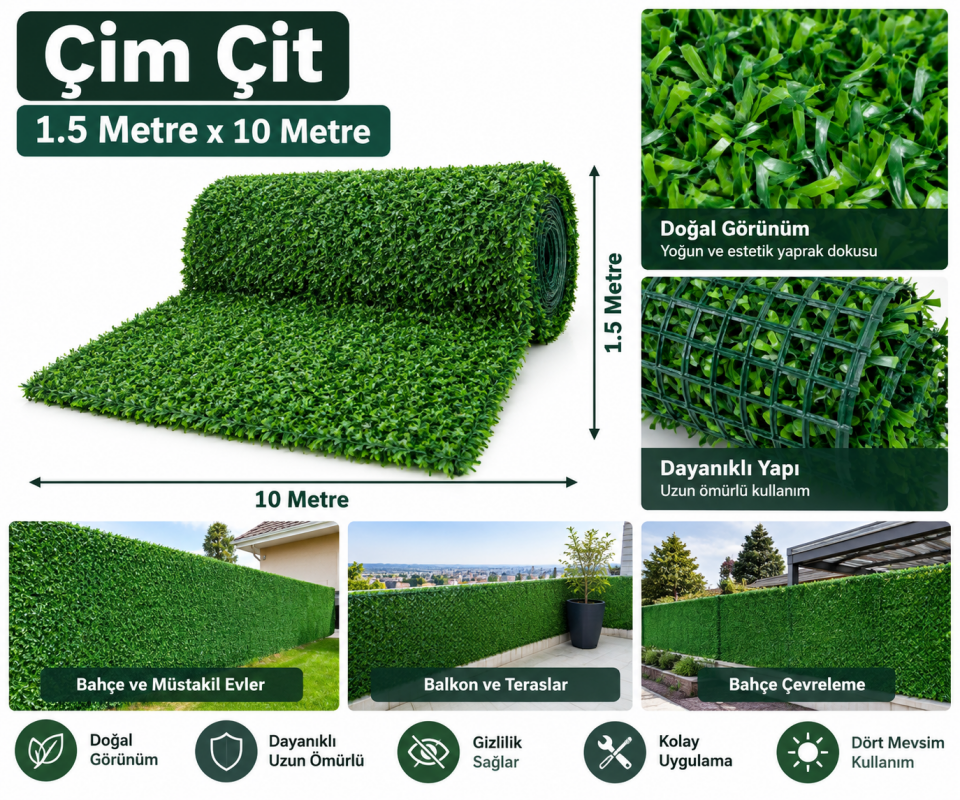 Çim Çit 150 cm x 10 Metre – Yeşil Bahçe Çiti