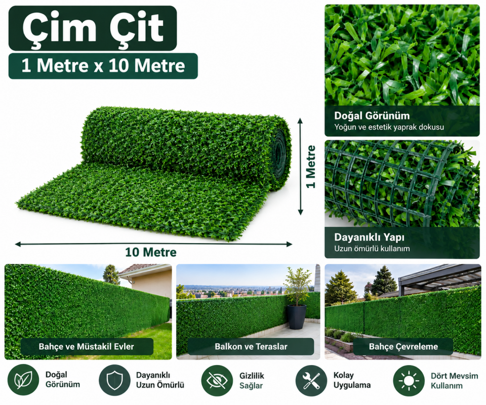 Çim Çit 100 cm x 10 Metre – Yeşil Bahçe Çiti