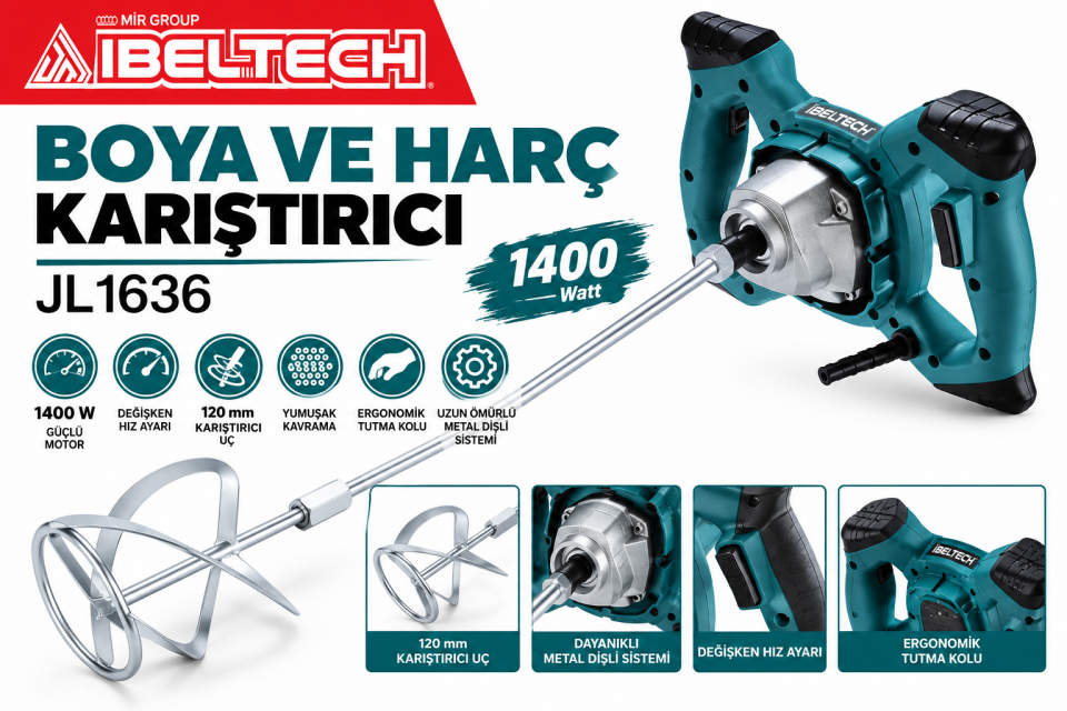 İbeltech JL1636 1400 Watt Elektrikli Boya ve Harç Karıştırıcı Mikser