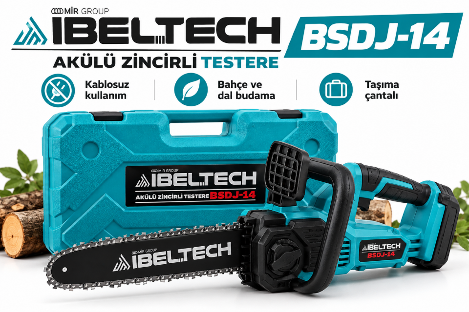İbeltech BSDJ-14 Akülü Zincirli Ağaç Kesme ve Budama Testeresi – Çantalı