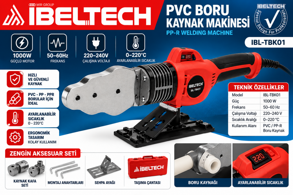 İbeltech IBL-TBK01 1000W PVC PPRC Plastik Boru Kaynak Makinesi