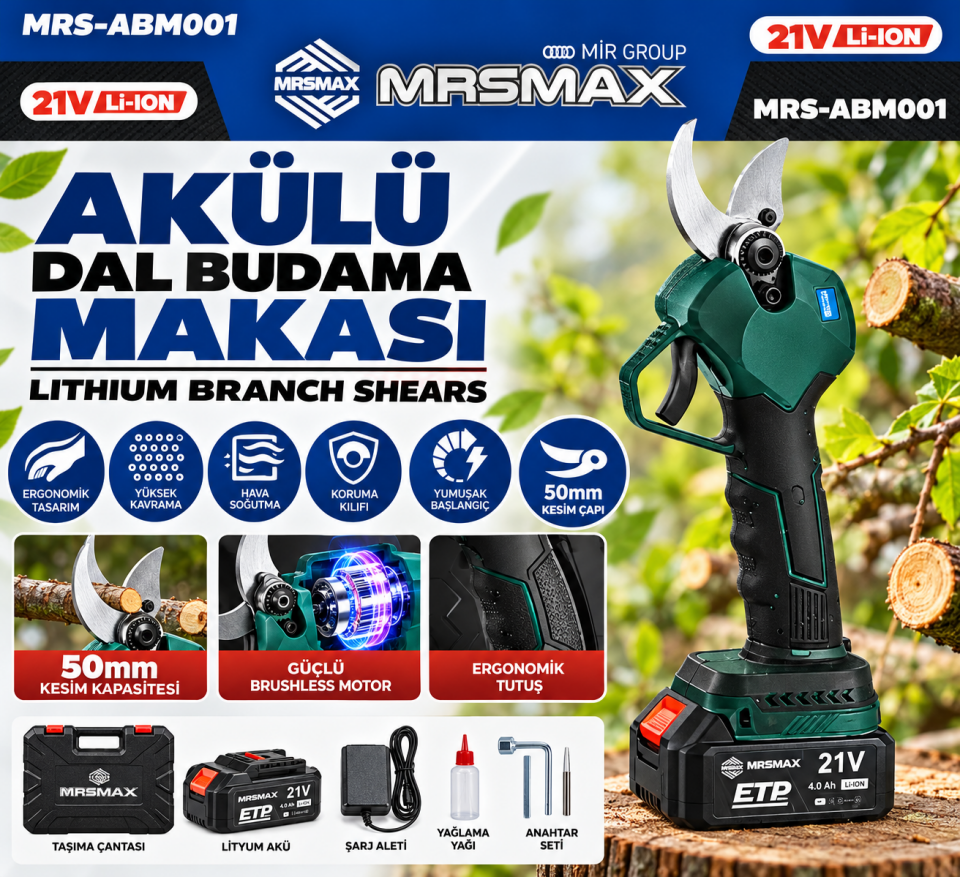 MRSMAX MRS-ABM001 21V Akülü Budama Makası 50 mm