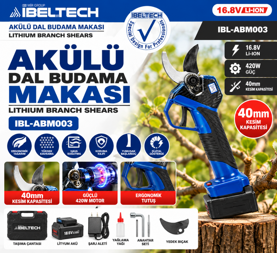 İbeltech IBL-ABM003 16.8V Akülü Budama Makası 40 mm