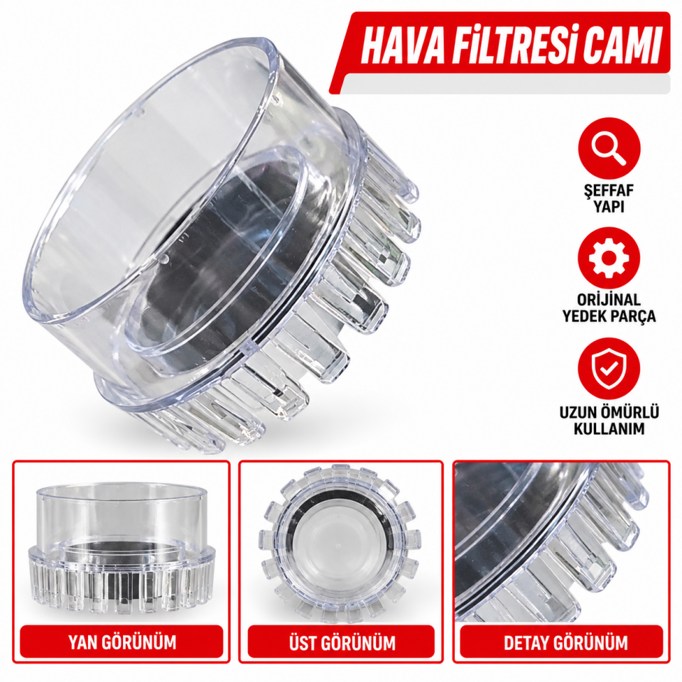12 HP Yağmur Hava Filtresi Camı Şeffaf Çanak