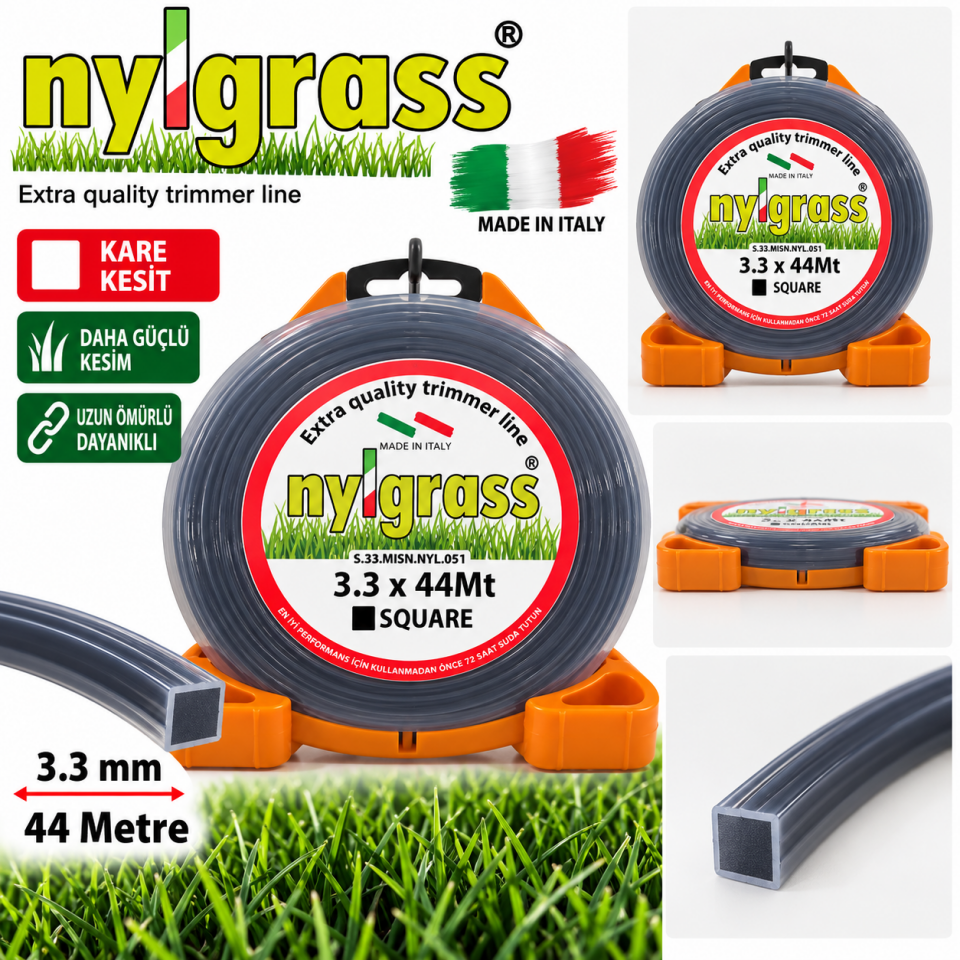 Nylgrass Kare Tırpan Misinası 3.3 mm 44 Metre Siyah