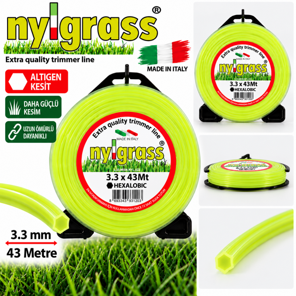 Nylgrass Tırpan Misinası 3.3 mm 43 Metre Altıgen