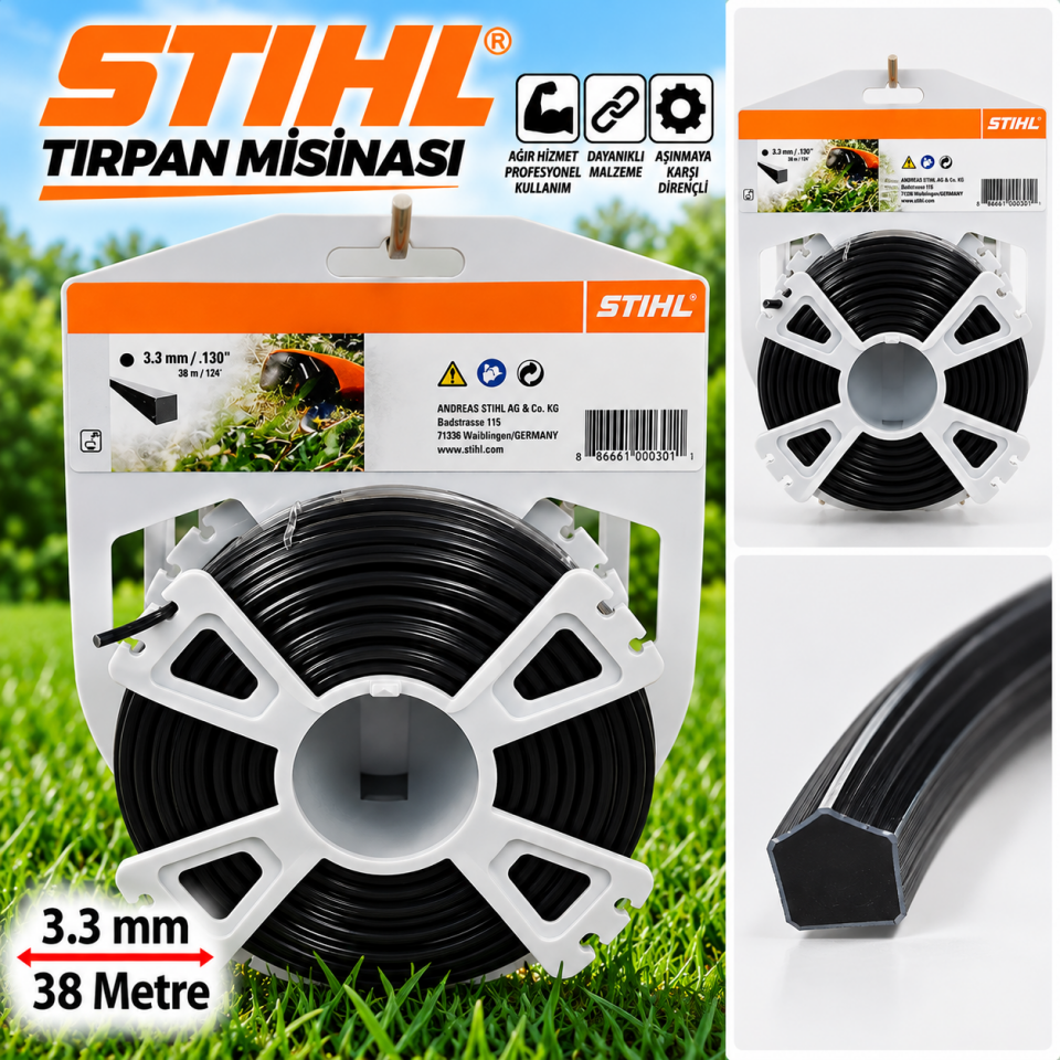 STIHL Kare Tırpan Misinası 3.3 mm 38 Metre Siyah