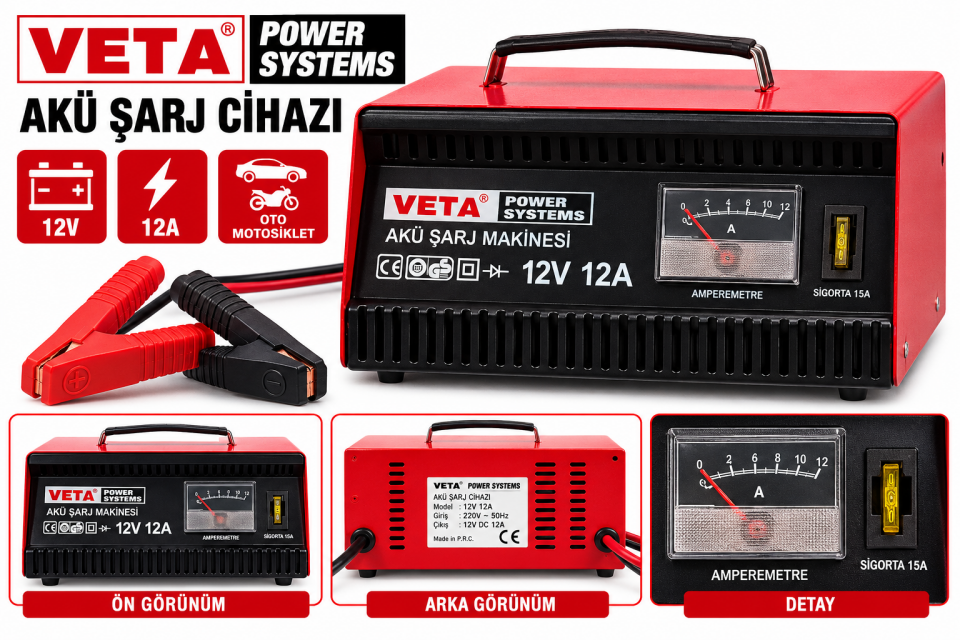 VETA 12V 12A Akü Şarj Cihazı – Akü Şarj Makinesi